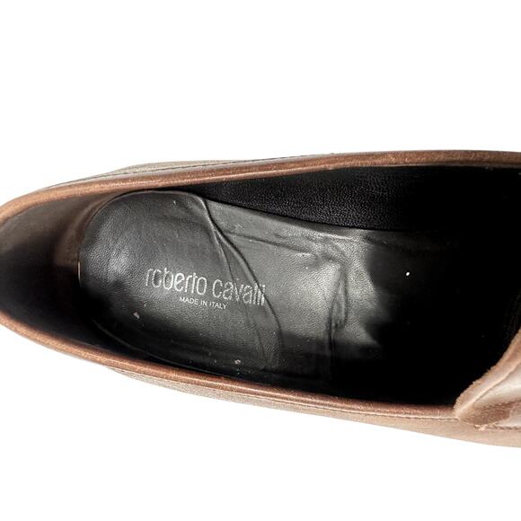 Roberto Cavalli Brown Leather Logo Plaque Slip-On Loafers Men\'s Size 44 main image 9